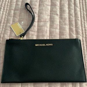 Michael Kors black leather large clutch wristlet